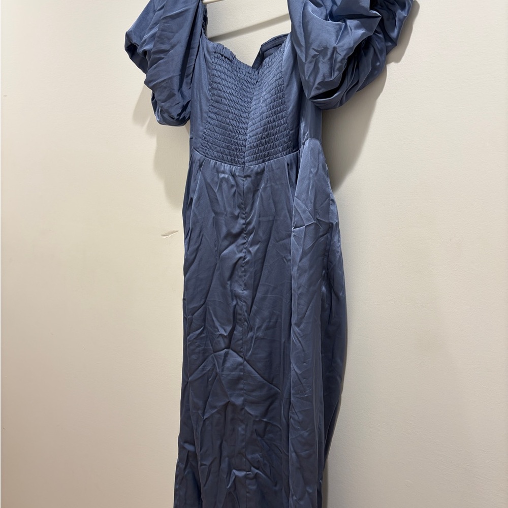 Zurina Off Shoulder Puff Sleeve Midi in slate